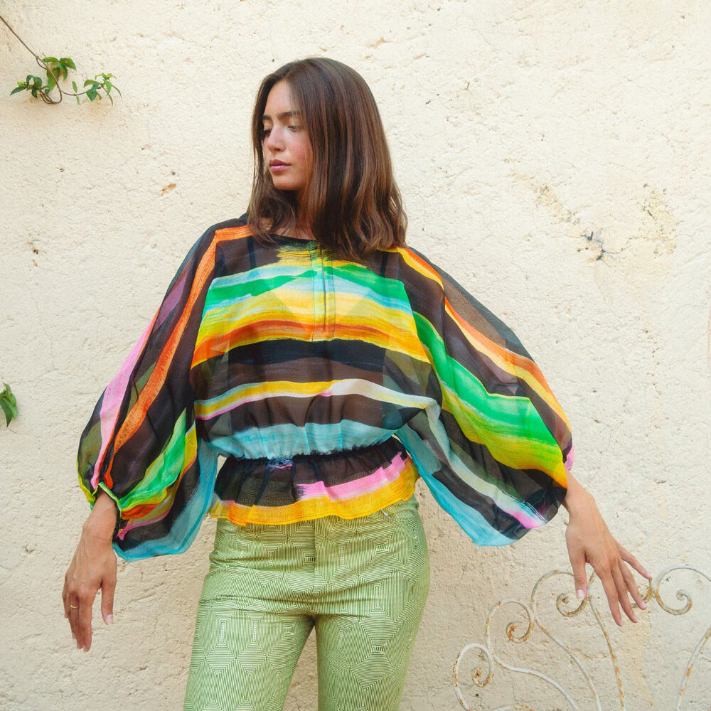 Blusa in organza di seta vintage Christian Dior Le Gallinelle